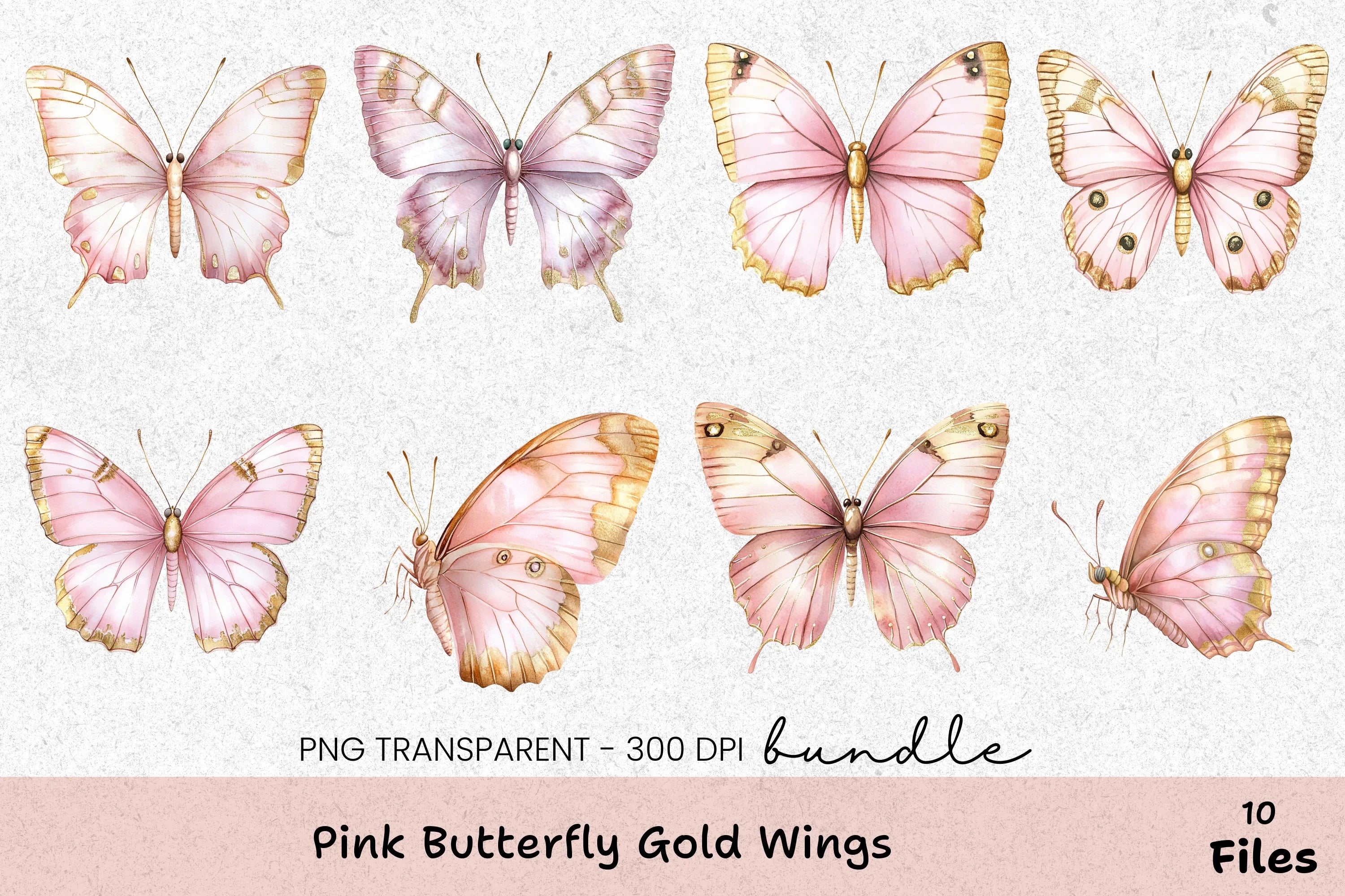 Pink Butterfly Gold Wings Clipart Bundle - CraftNest - Digital Crafting and Art