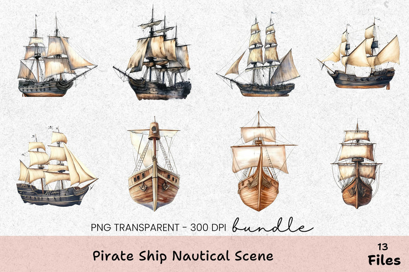 Pirate Ship Nautical Scene Clipart Bundle - CraftNest - Digital Crafting and Art