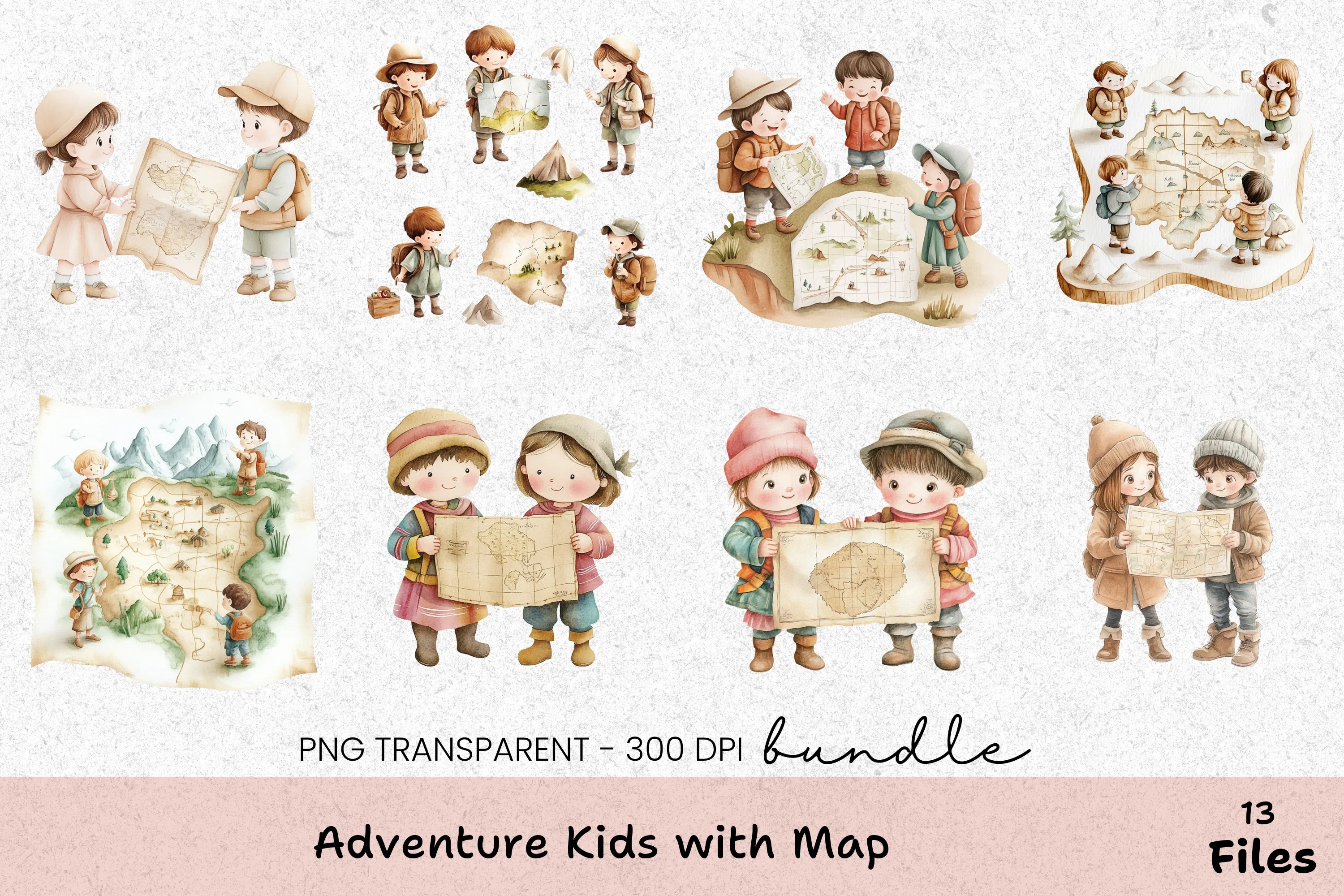 Adventure Kids with Map Clipart Bundle - CraftNest - Digital Crafting and Art