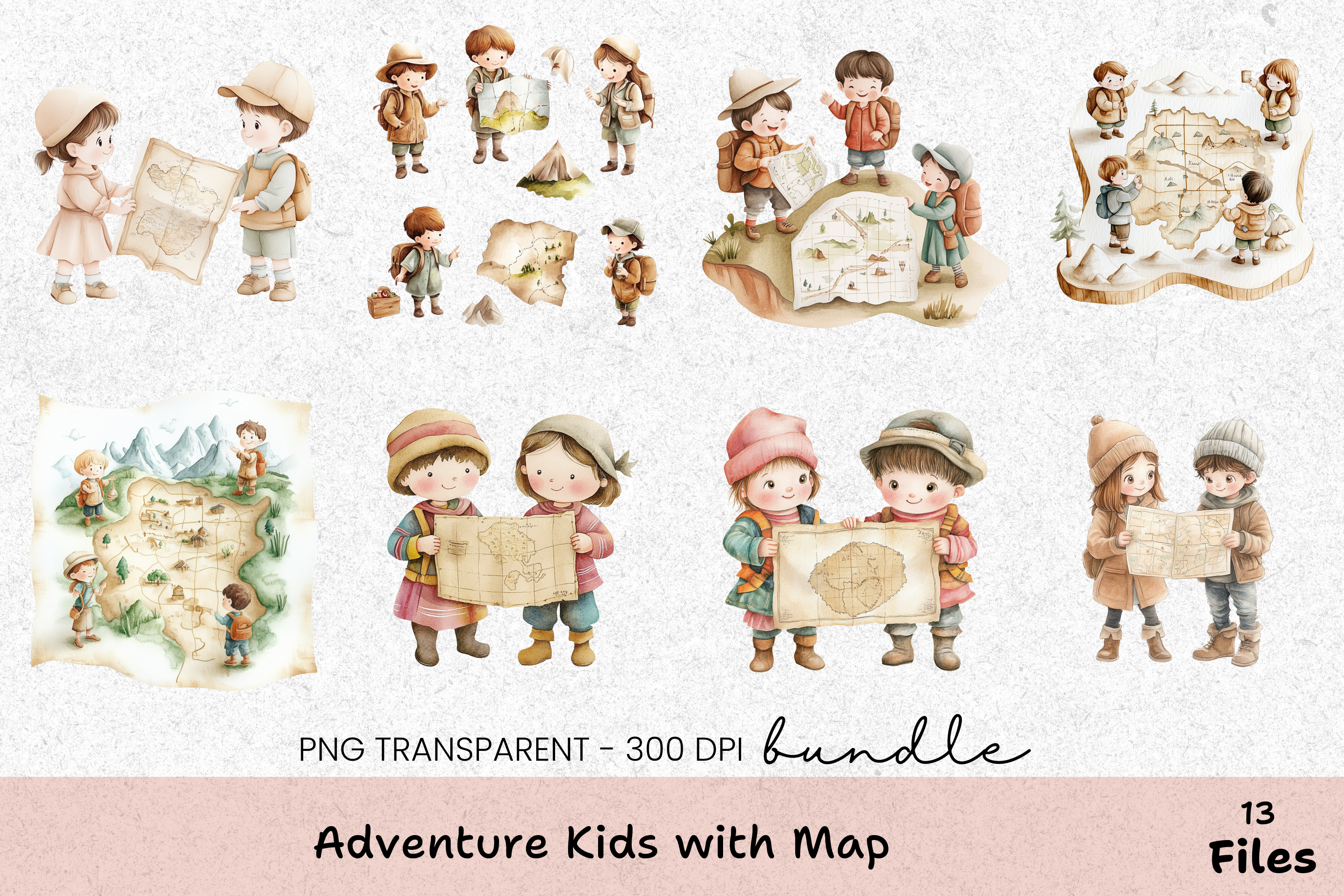 Adventure Kids with Map Clipart Bundle