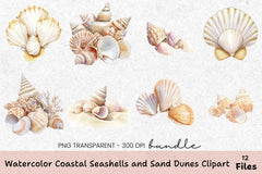 Coastal Seashells and Sand Dunes Clipart Bundle - CraftNest - Digital Crafting and Art