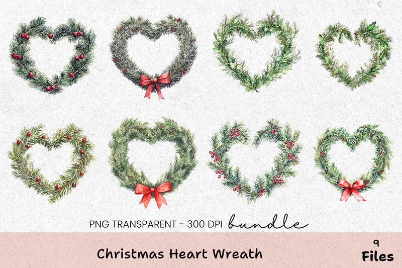 Christmas Heart Wreath Clipart Bundle - CraftNest - Digital Crafting and Art