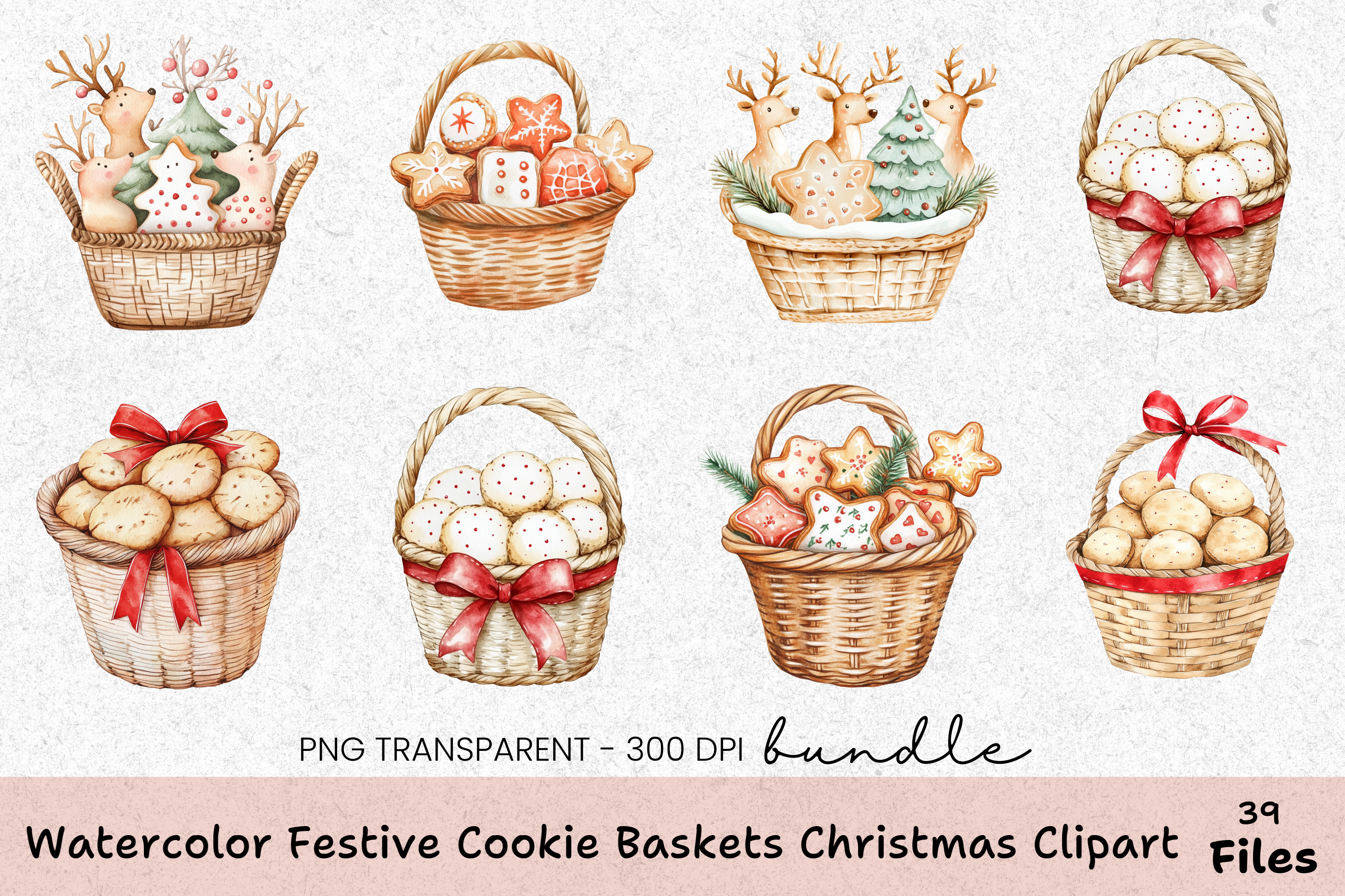 Festive Christmas Cookie Baskets Clipart Bundle