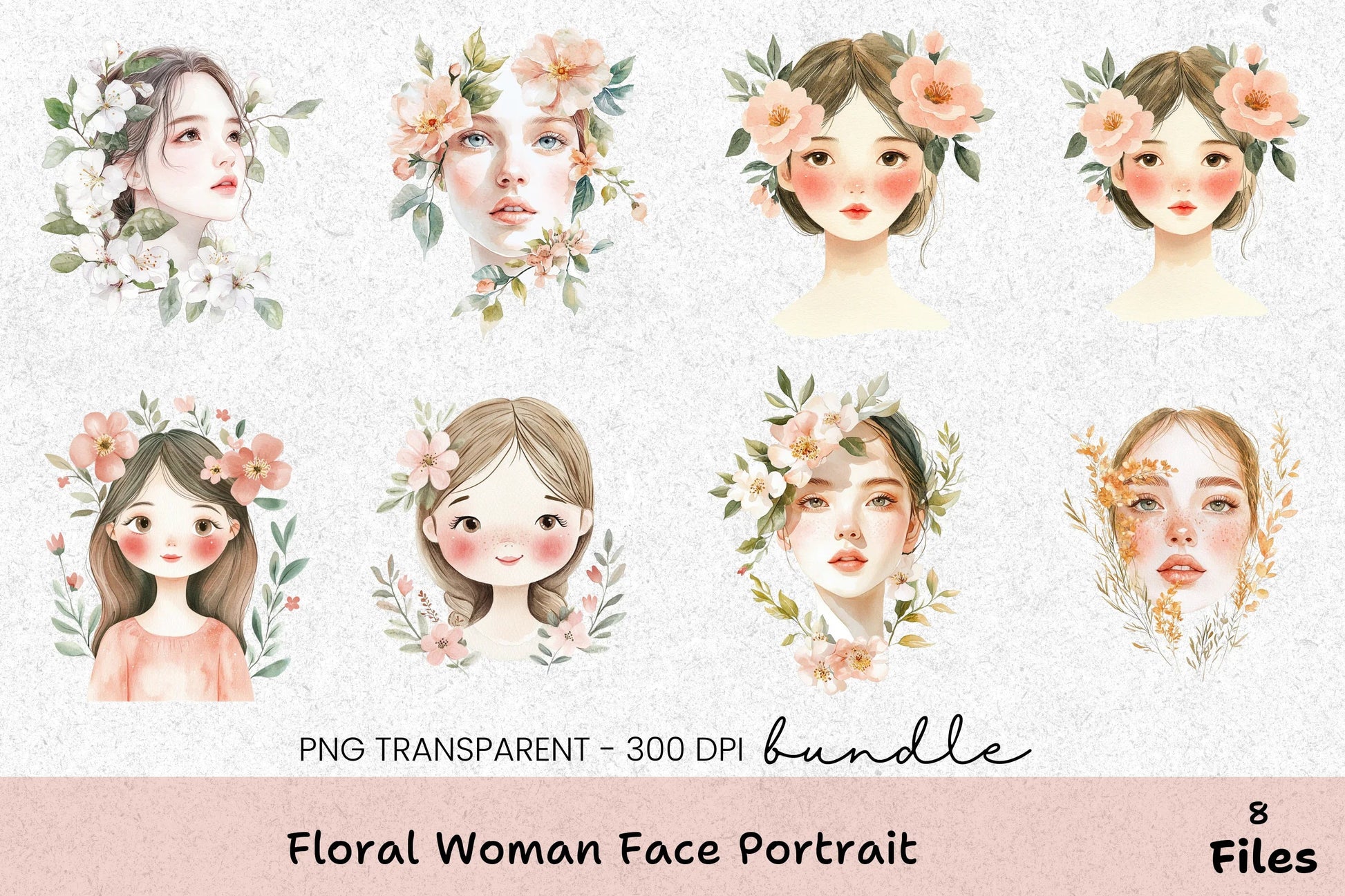 Floral Woman Face Portrait Clipart Bundle - CraftNest - Digital Crafting and Art