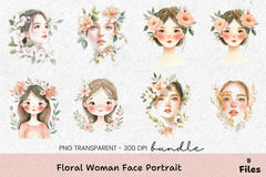 Floral Woman Face Portrait Clipart Bundle - CraftNest - Digital Crafting and Art