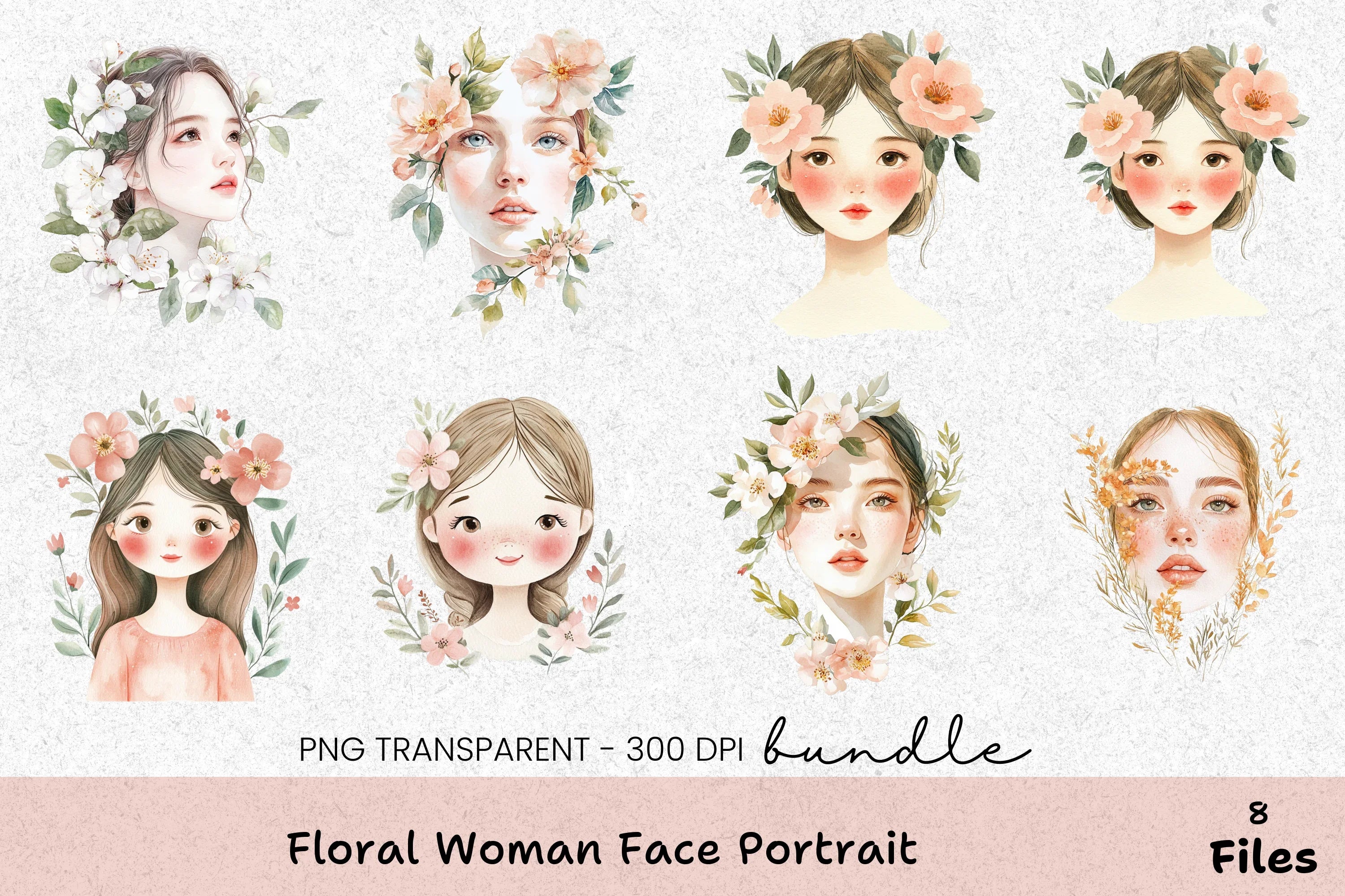 Floral Woman Face Portrait Clipart Bundle - CraftNest - Digital Crafting and Art