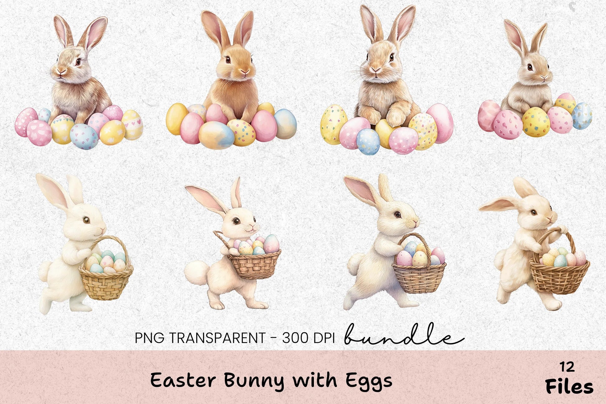 Easter Bunny with Eggs Clipart Bundle - CraftNest - Digital Crafting and Art