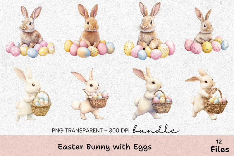 Easter Bunny with Eggs Clipart Bundle - CraftNest - Digital Crafting and Art
