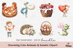 Charming Cute Animals & Sweets Clipart Bundle - CraftNest - Digital Crafting and Art