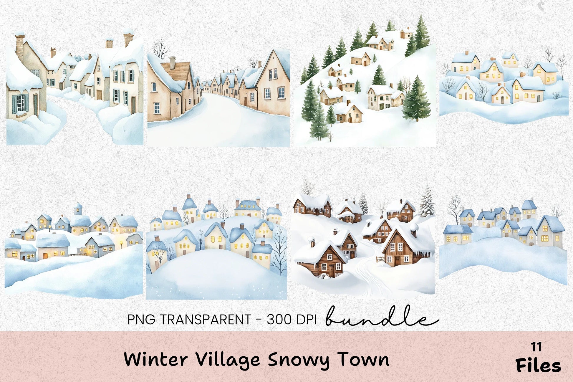 Winter Village Snowy Town Clipart Bundle - CraftNest - Digital Crafting and Art