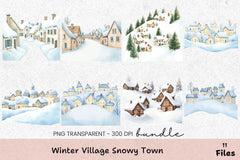 Winter Village Snowy Town Clipart Bundle - CraftNest - Digital Crafting and Art