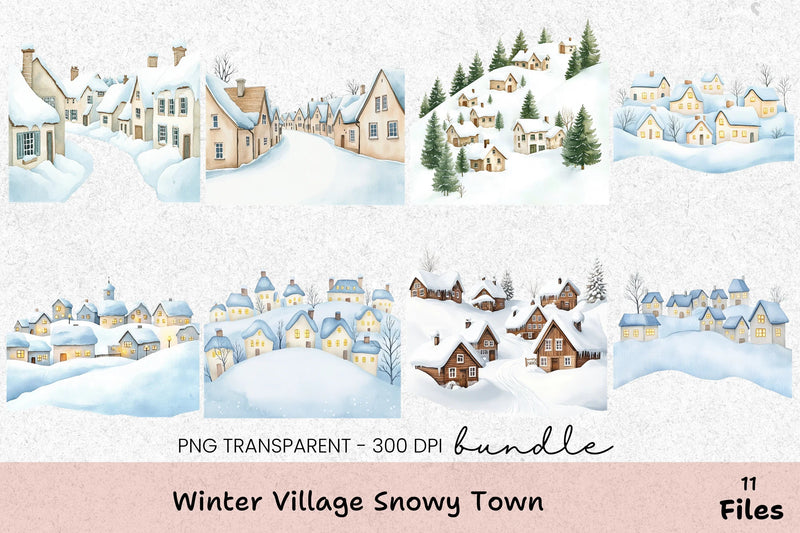 Winter Village Snowy Town Clipart Bundle - CraftNest - Digital Crafting and Art