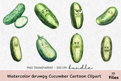 Grumpy Cucumber Cartoon Clipart Bundle - CraftNest - Digital Crafting and Art