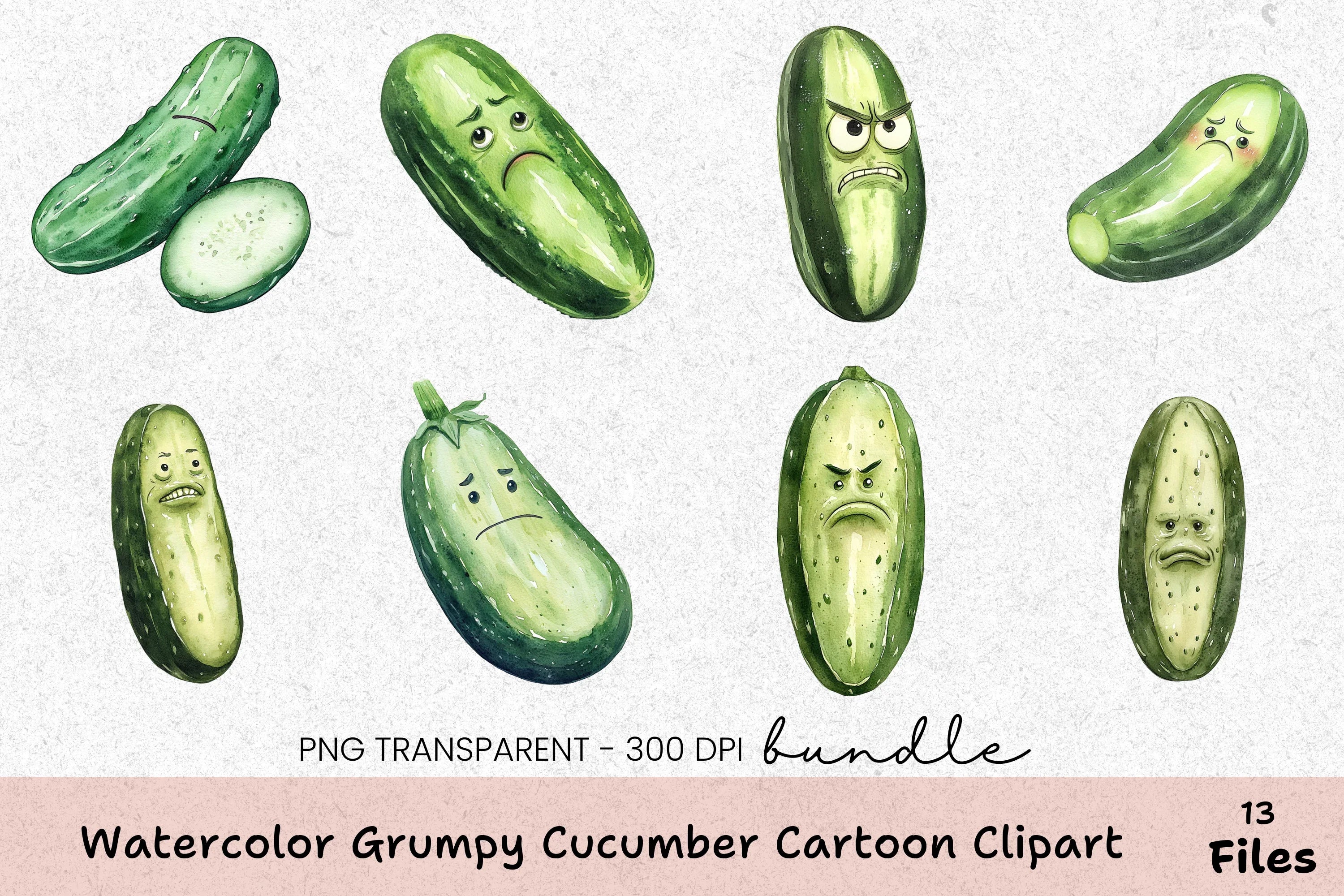 Grumpy Cucumber Cartoon Clipart Bundle - CraftNest - Digital Crafting and Art