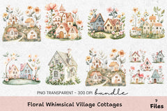 Floral Whimsical Village Cottages Clipart Bundle - CraftNest - Digital Crafting and Art