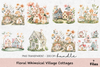 Floral Whimsical Village Cottages Clipart Bundle