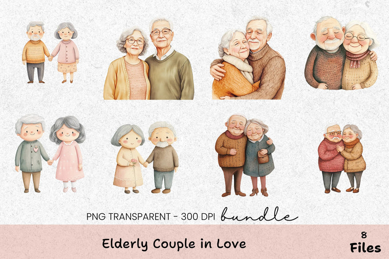 Elderly Couple in Love Clipart Bundle - CraftNest - Digital Crafting and Art