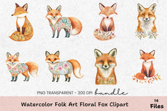 Folk Art Floral Fox Clipart Bundle - CraftNest - Digital Crafting and Art