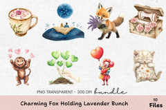 Charming Fox with Lavender Clipart Bundle - CraftNest - Digital Crafting and Art