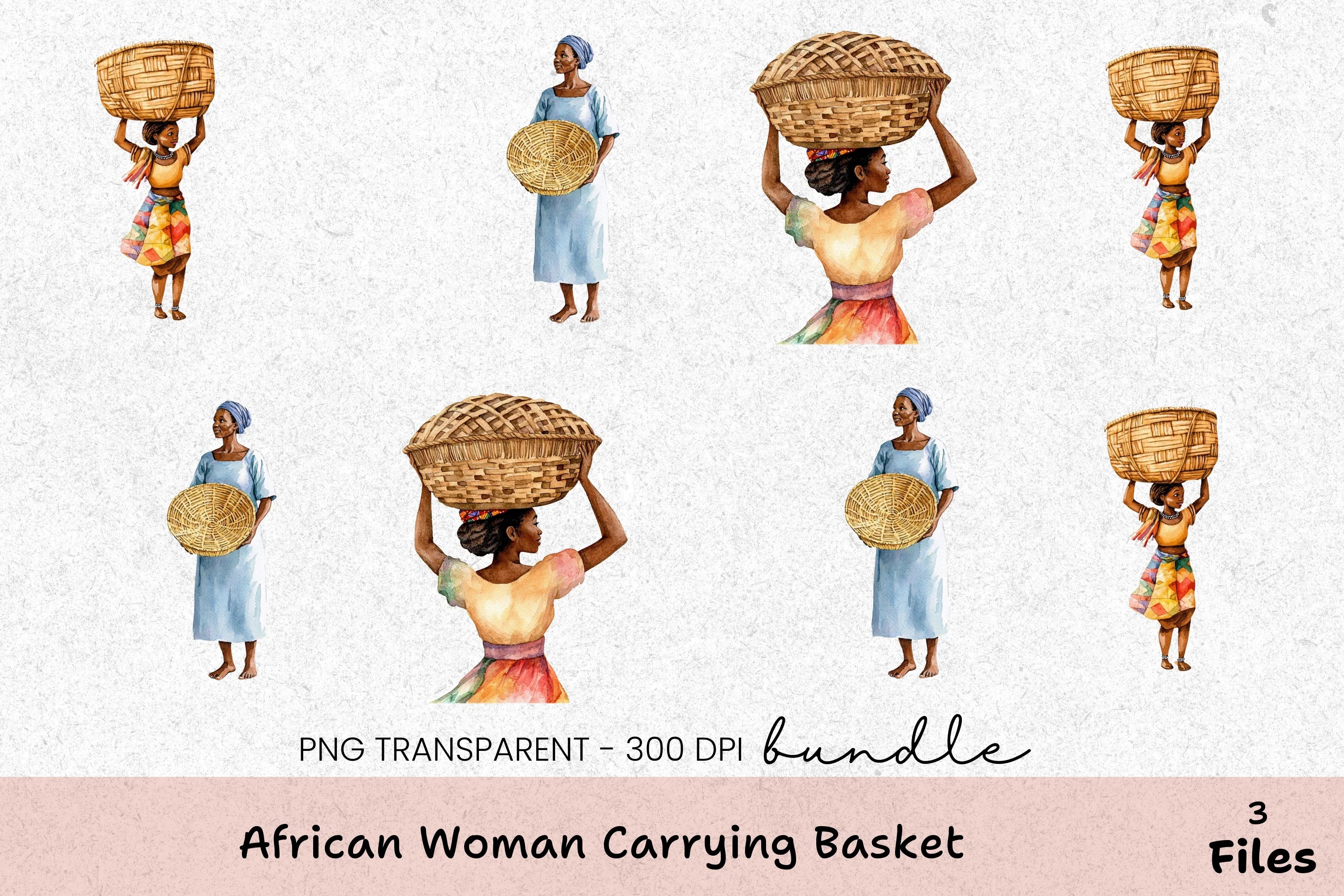 African Woman Carrying Basket Clipart Bundle - CraftNest - Digital Crafting and Art