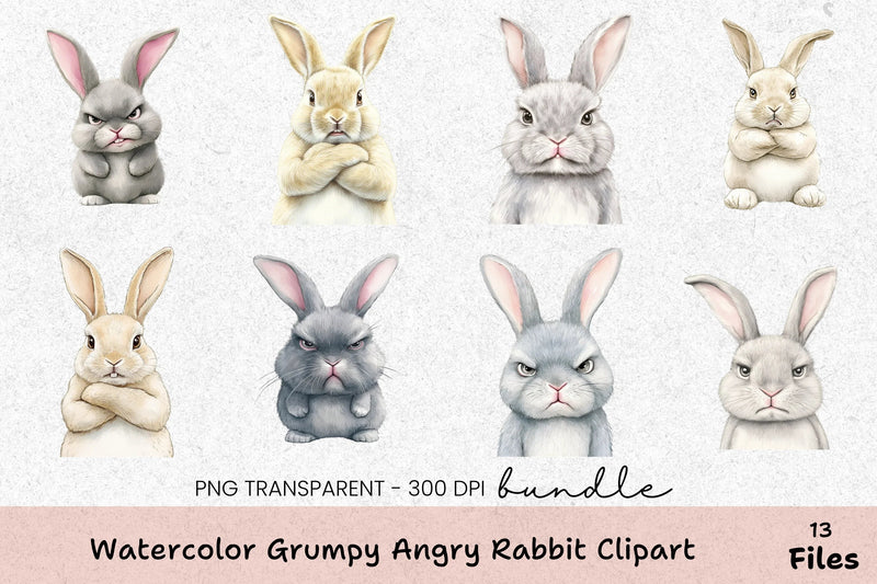 Grumpy Angry Rabbit Clipart Bundle - CraftNest - Digital Crafting and Art