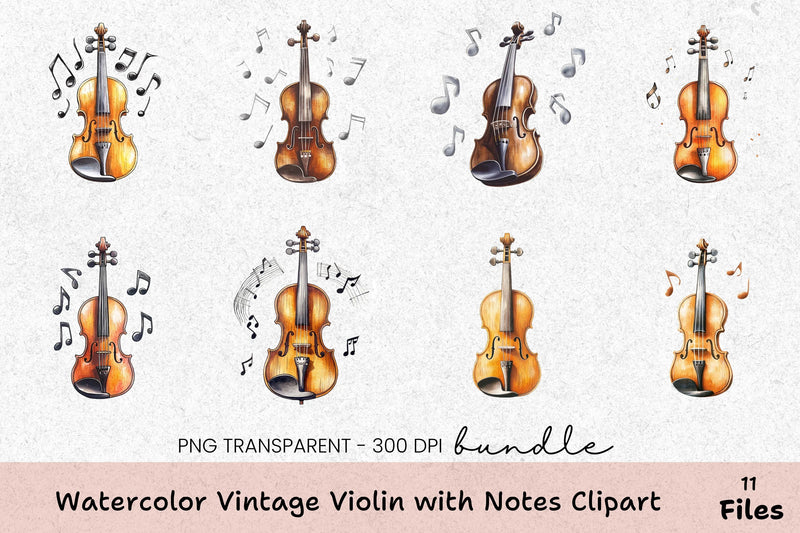 Vintage Violin Clipart Bundle with Musical Notes - CraftNest - Digital Crafting and Art