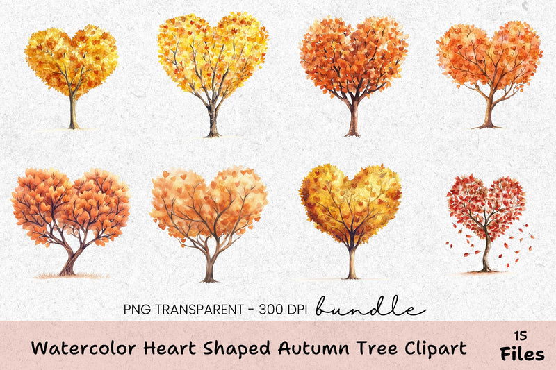 Heart Shaped Autumn Tree Clipart Bundle - CraftNest - Digital Crafting and Art