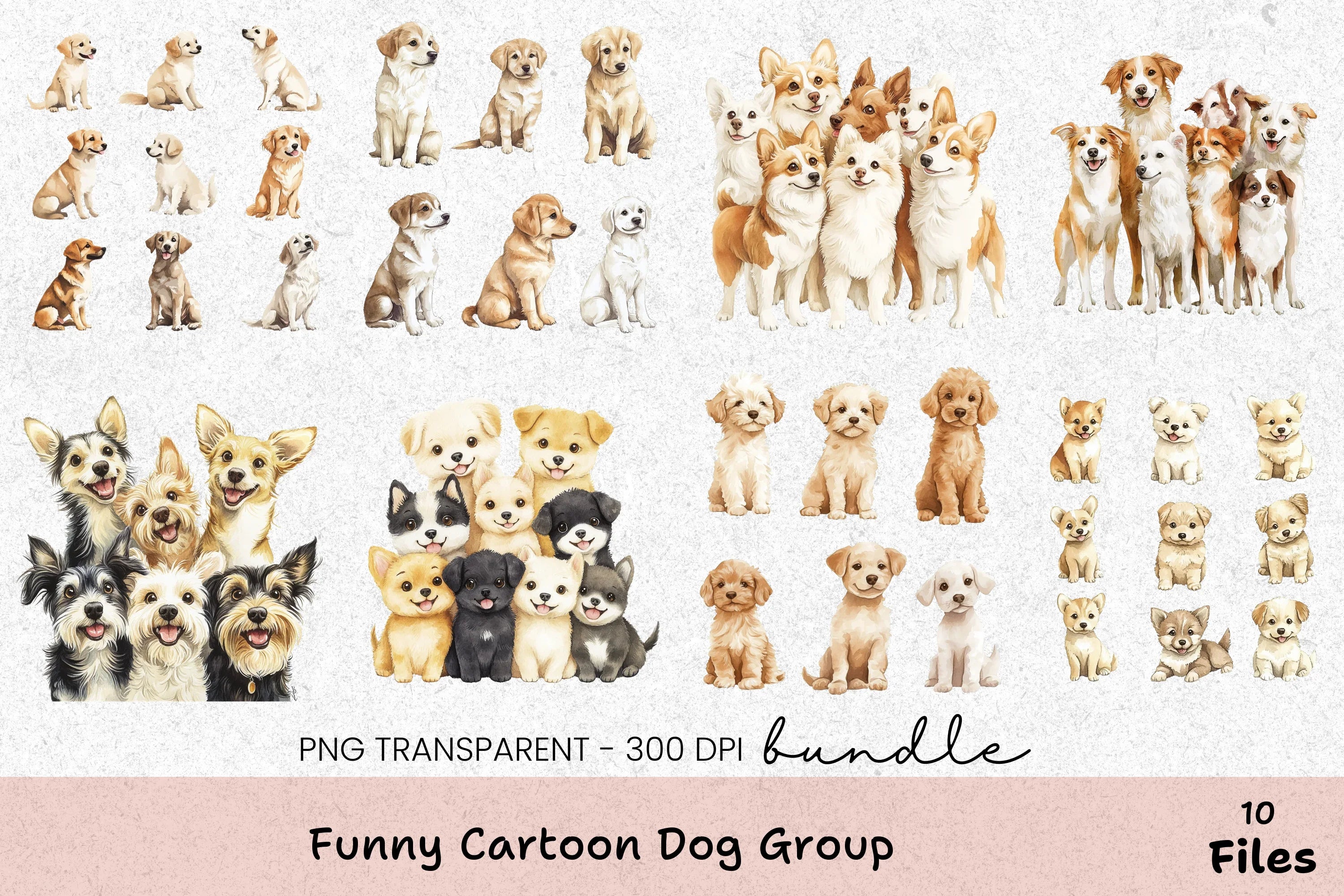 Funny Cartoon Dog Group Clipart Bundle - CraftNest - Digital Crafting and Art