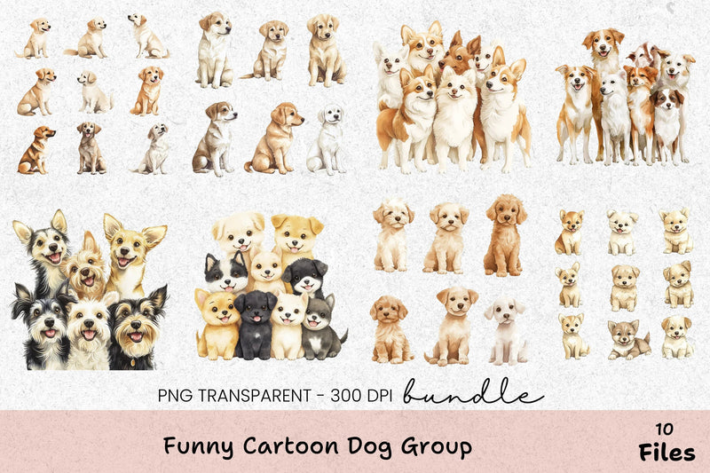 Funny Cartoon Dog Group Clipart Bundle - CraftNest - Digital Crafting and Art