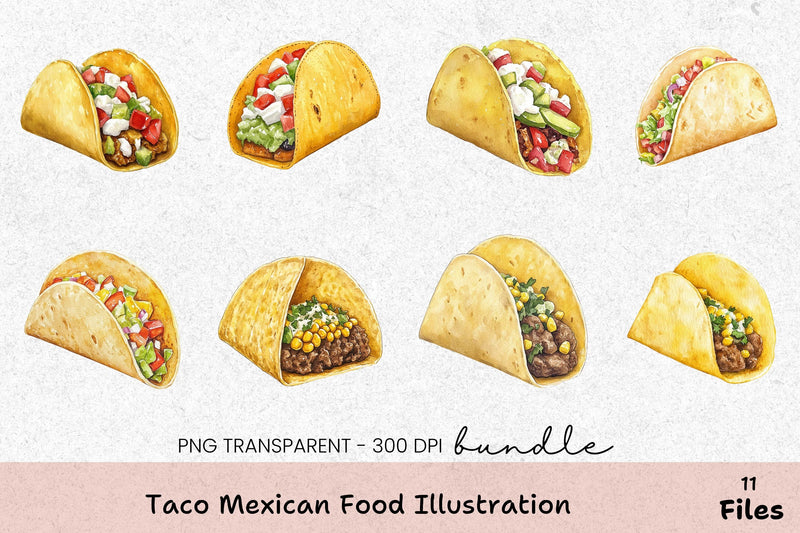 Taco Mexican Food Illustration Clipart Bundle - CraftNest - Digital Crafting and Art
