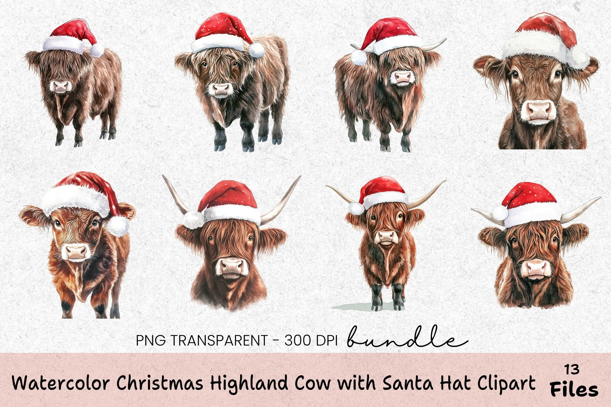 Christmas Highland Cow with Santa Hat Clipart Bundle - CraftNest - Digital Crafting and Art