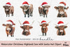 Christmas Highland Cow with Santa Hat Clipart Bundle