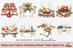 Festive Christmas Dinner Table Clipart Bundle - CraftNest - Digital Crafting and Art