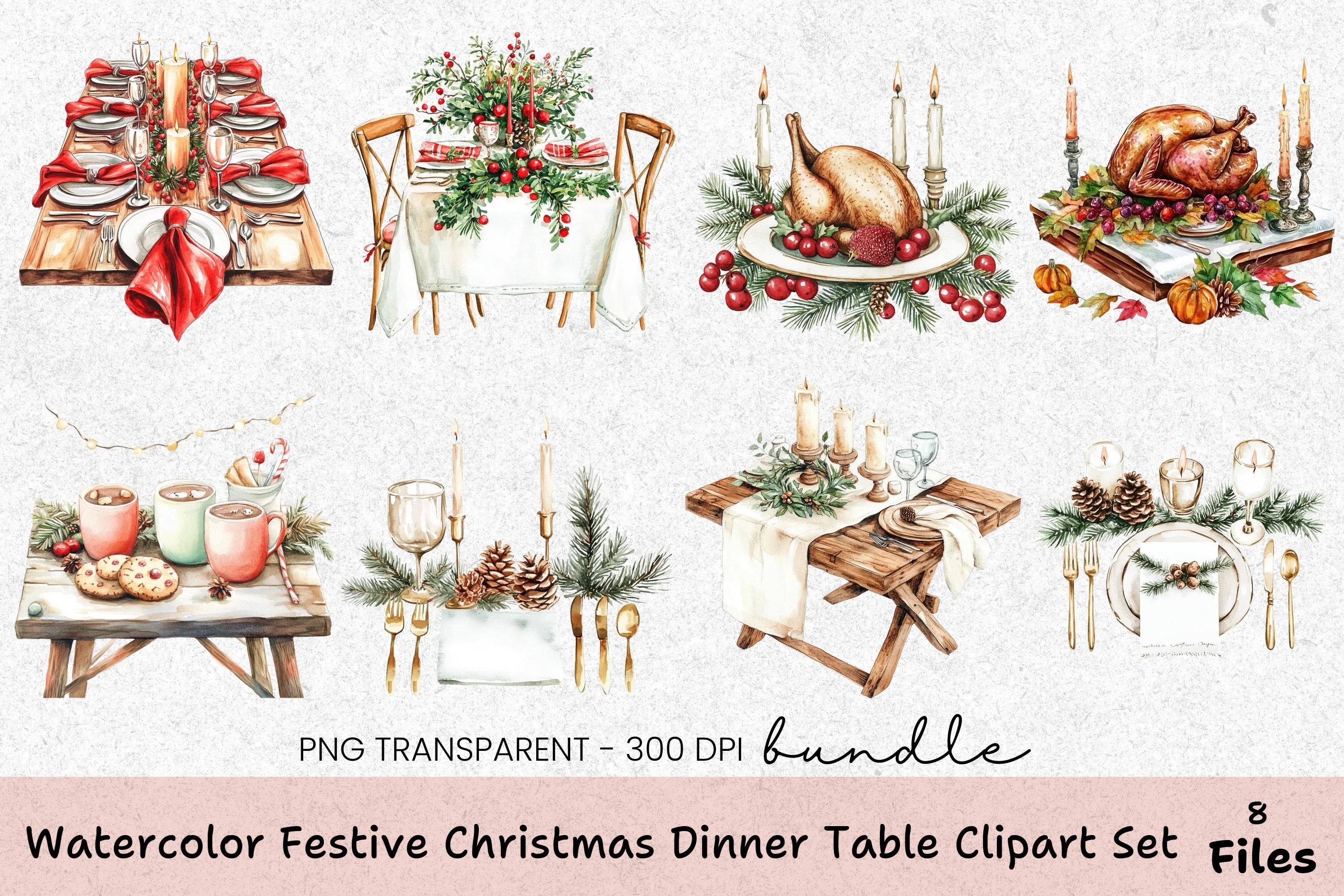 Festive Christmas Dinner Table Clipart Bundle - CraftNest - Digital Crafting and Art