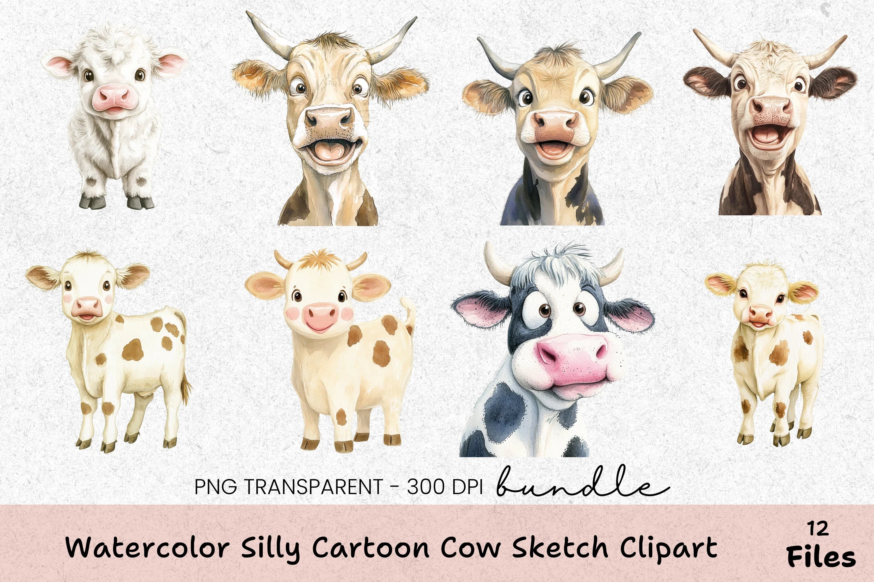 Silly Cartoon Cow Sketch Clipart Bundle - CraftNest - Digital Crafting and Art