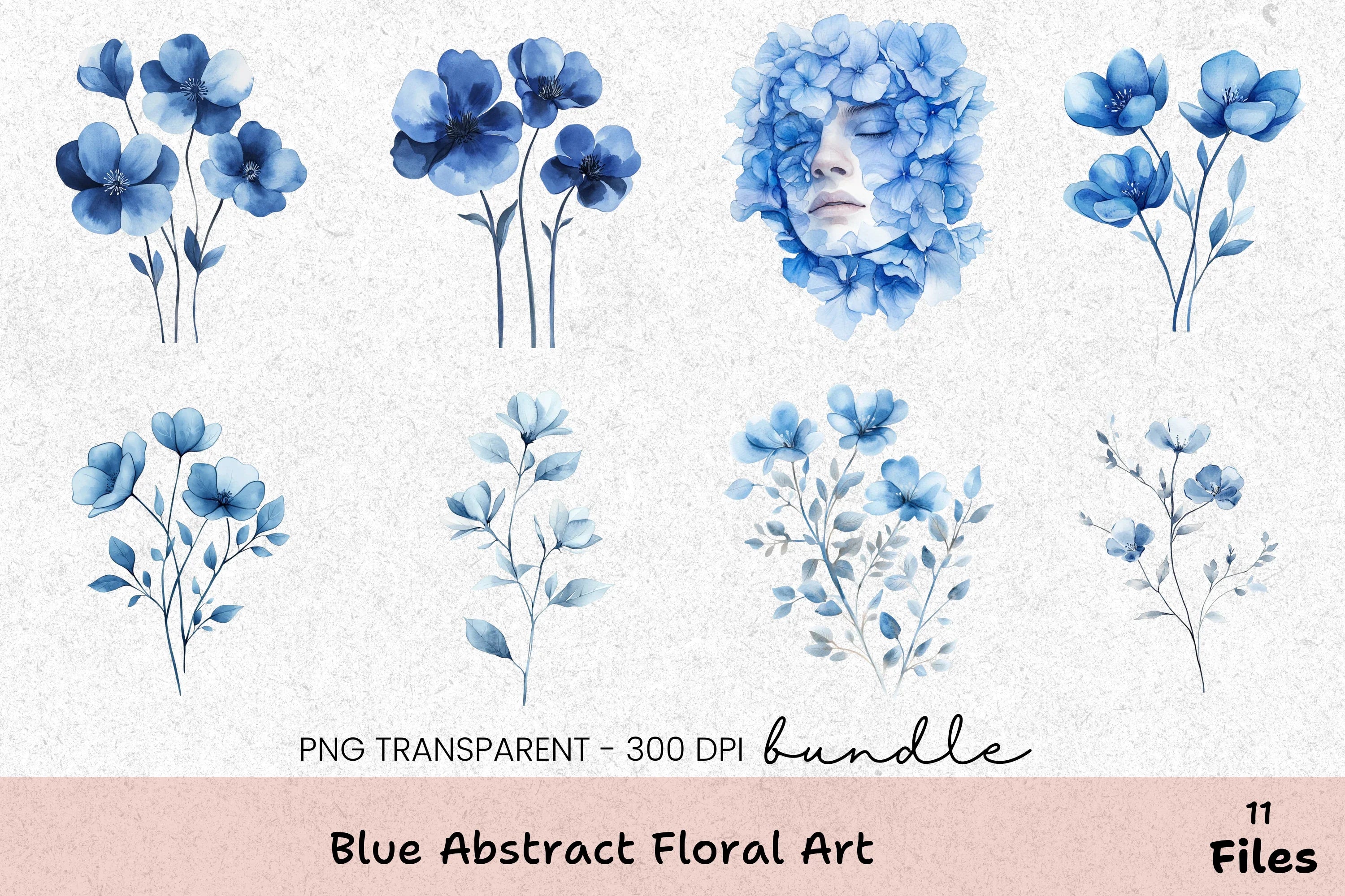 Blue Abstract Floral Art Clipart Bundle - CraftNest - Digital Crafting and Art