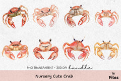 Nursery Cute Crab Clipart Bundle - CraftNest - Digital Crafting and Art