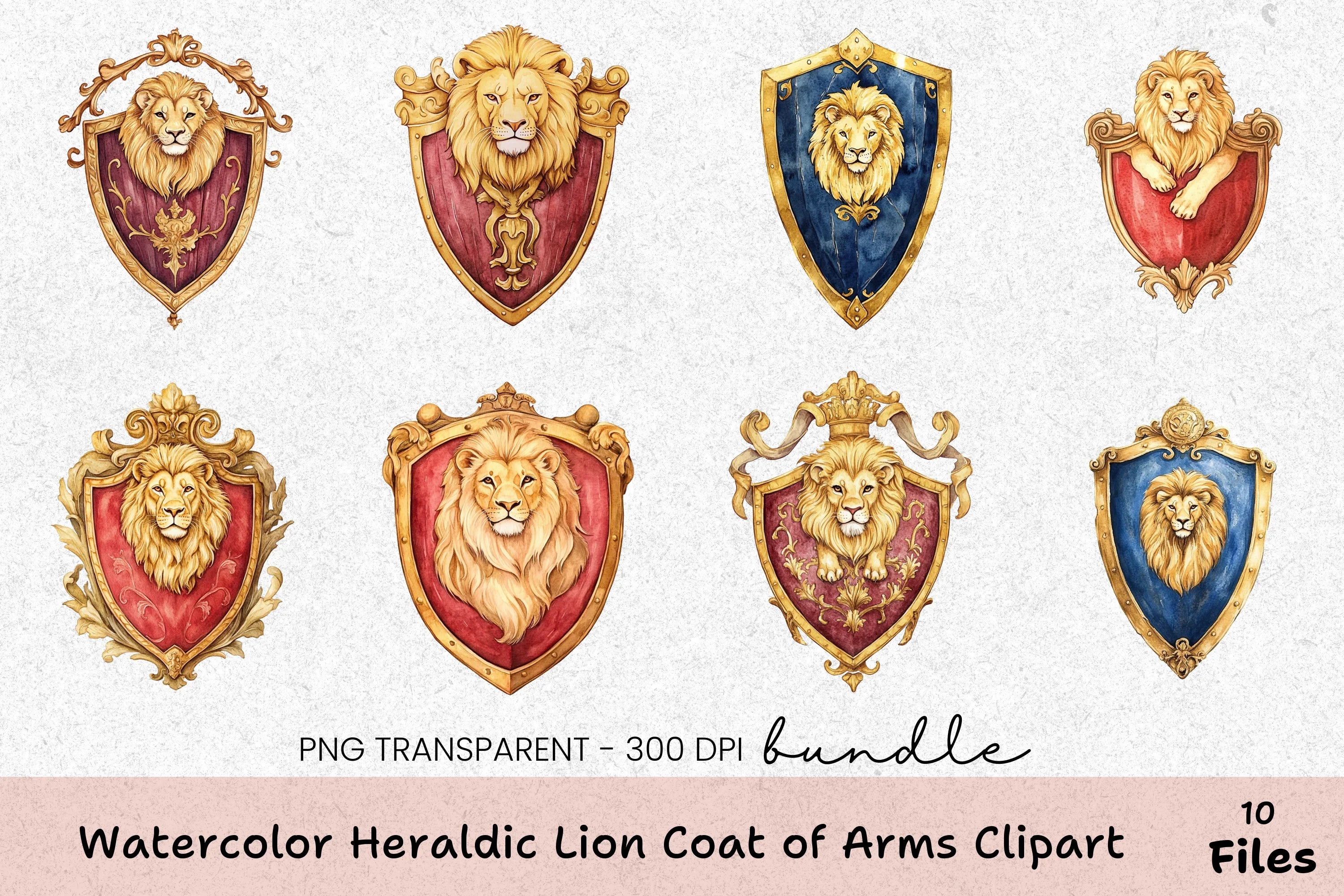 Heraldic Lion Coat of Arms Clipart Bundle - CraftNest - Digital Crafting and Art