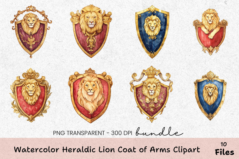 Heraldic Lion Coat of Arms Clipart Bundle - CraftNest - Digital Crafting and Art