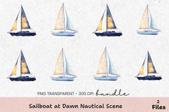 Sailboat at Dawn Nautical Scene Clipart Bundle - CraftNest - Digital Crafting and Art