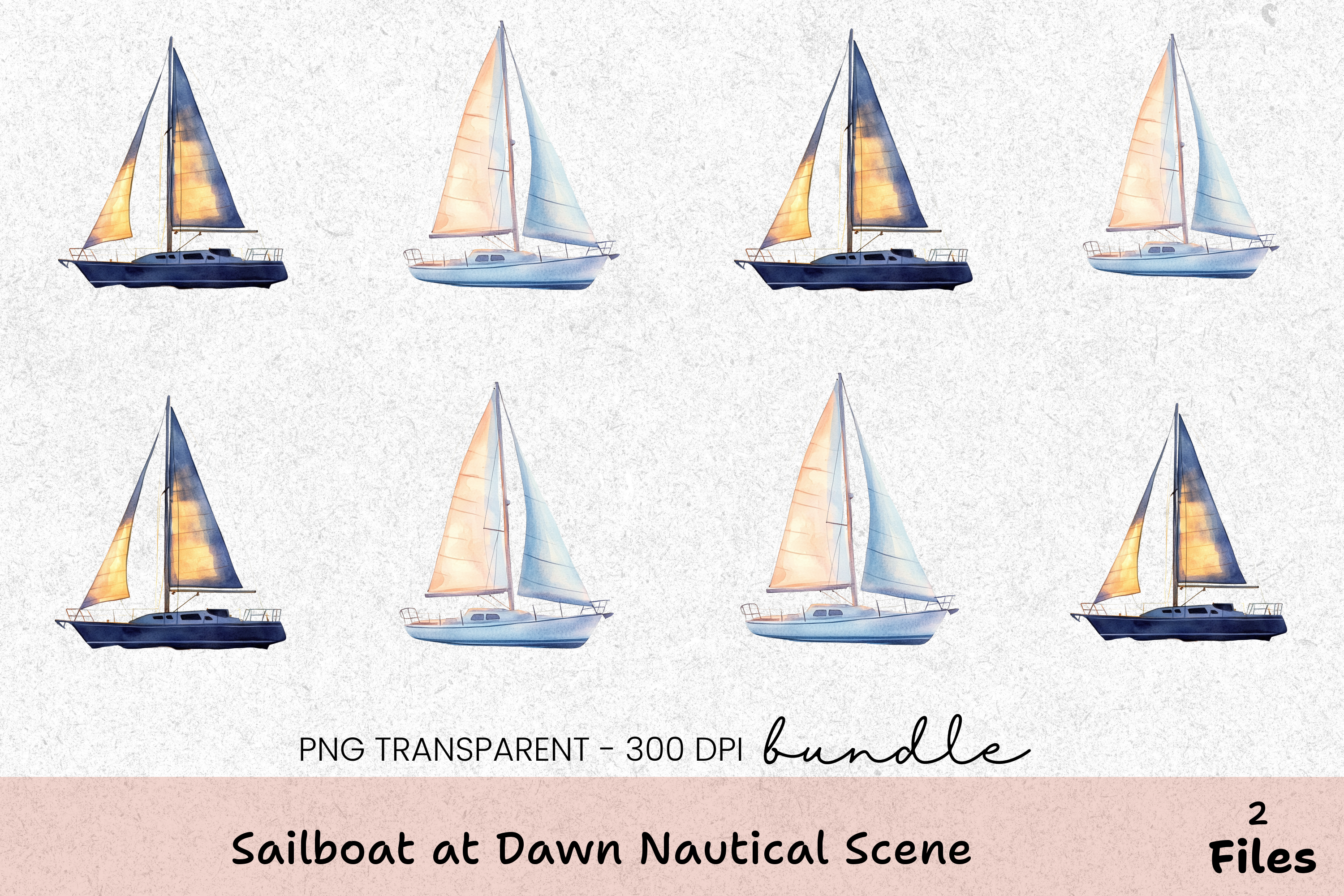 Sailboat at Dawn Nautical Scene Clipart Bundle