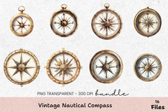 Vintage Nautical Compass Clipart Bundle - CraftNest - Digital Crafting and Art