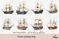 Pirate Sailing Ship Clipart Bundle - CraftNest - Digital Crafting and Art