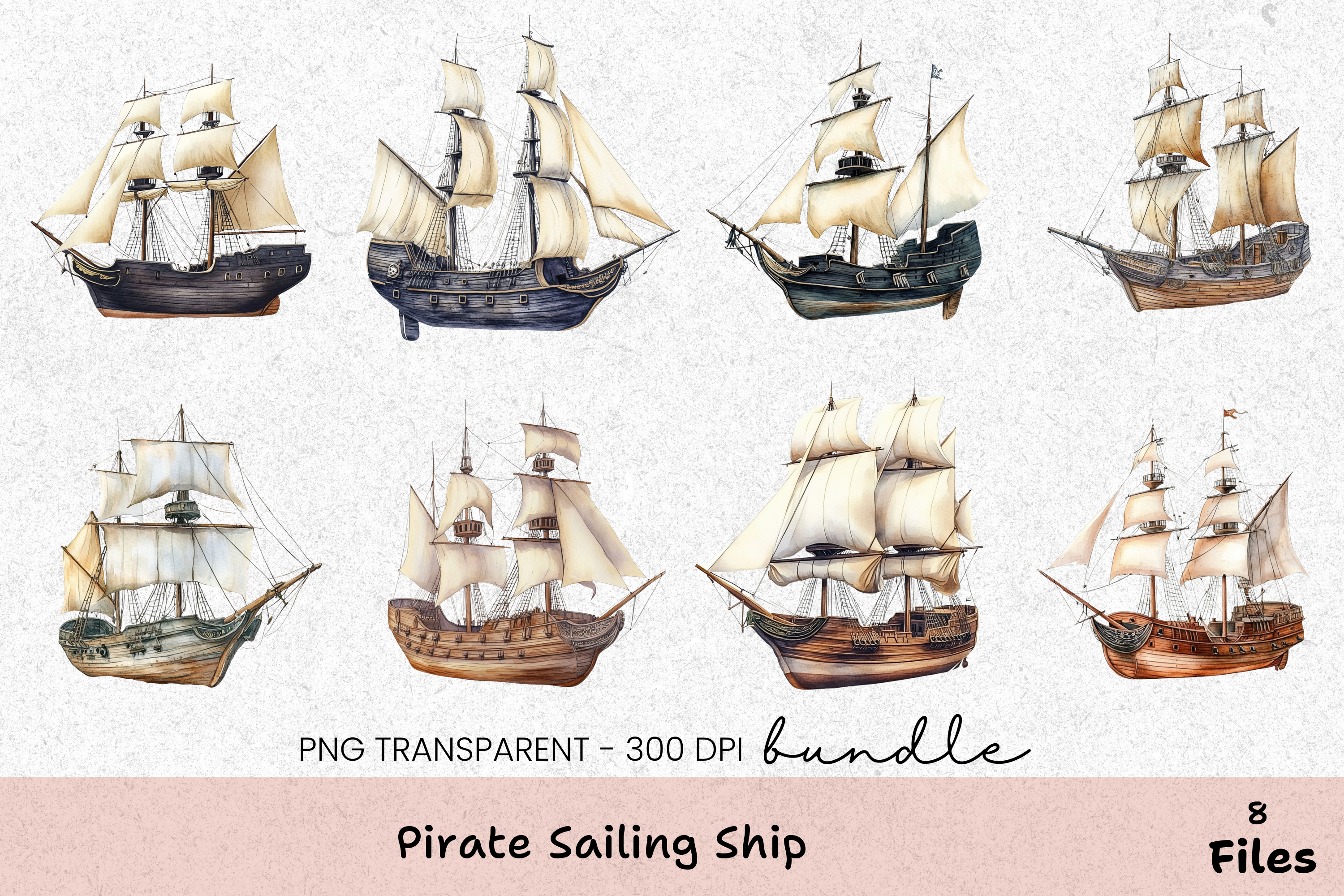 Pirate Sailing Ship Clipart Bundle
