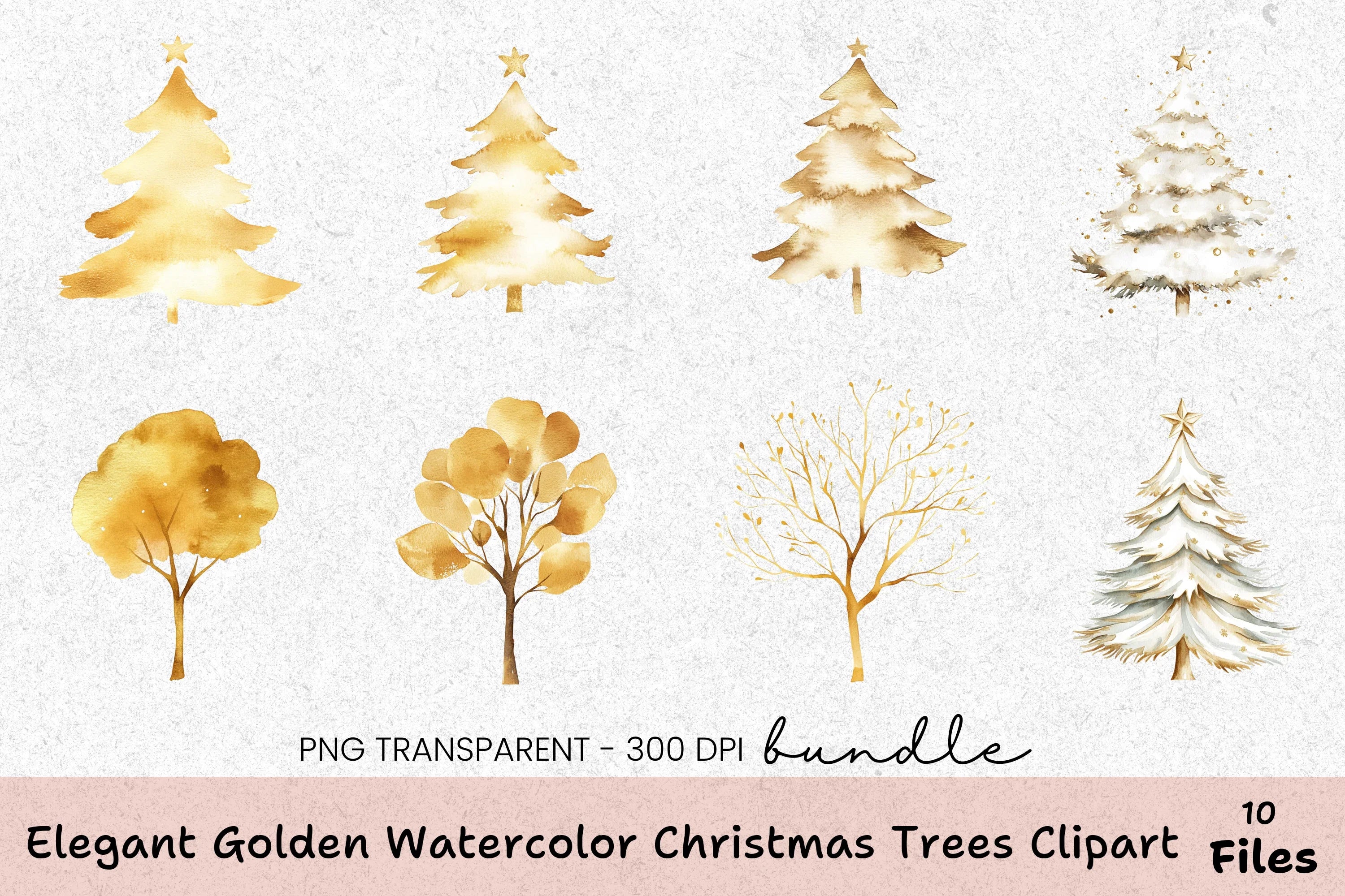 Elegant Golden Christmas Trees Clipart Bundle - CraftNest - Digital Crafting and Art