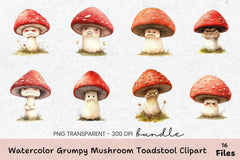 Grumpy Mushroom Toadstool Clipart Bundle - CraftNest - Digital Crafting and Art