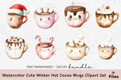 Cute Winter Hot Cocoa Mugs Set Wrap Bundle - CraftNest - Digital Crafting and Art
