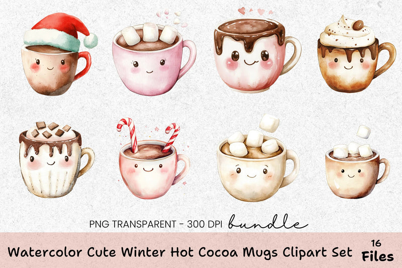 Cute Winter Hot Cocoa Mugs Set Wrap Bundle - CraftNest - Digital Crafting and Art