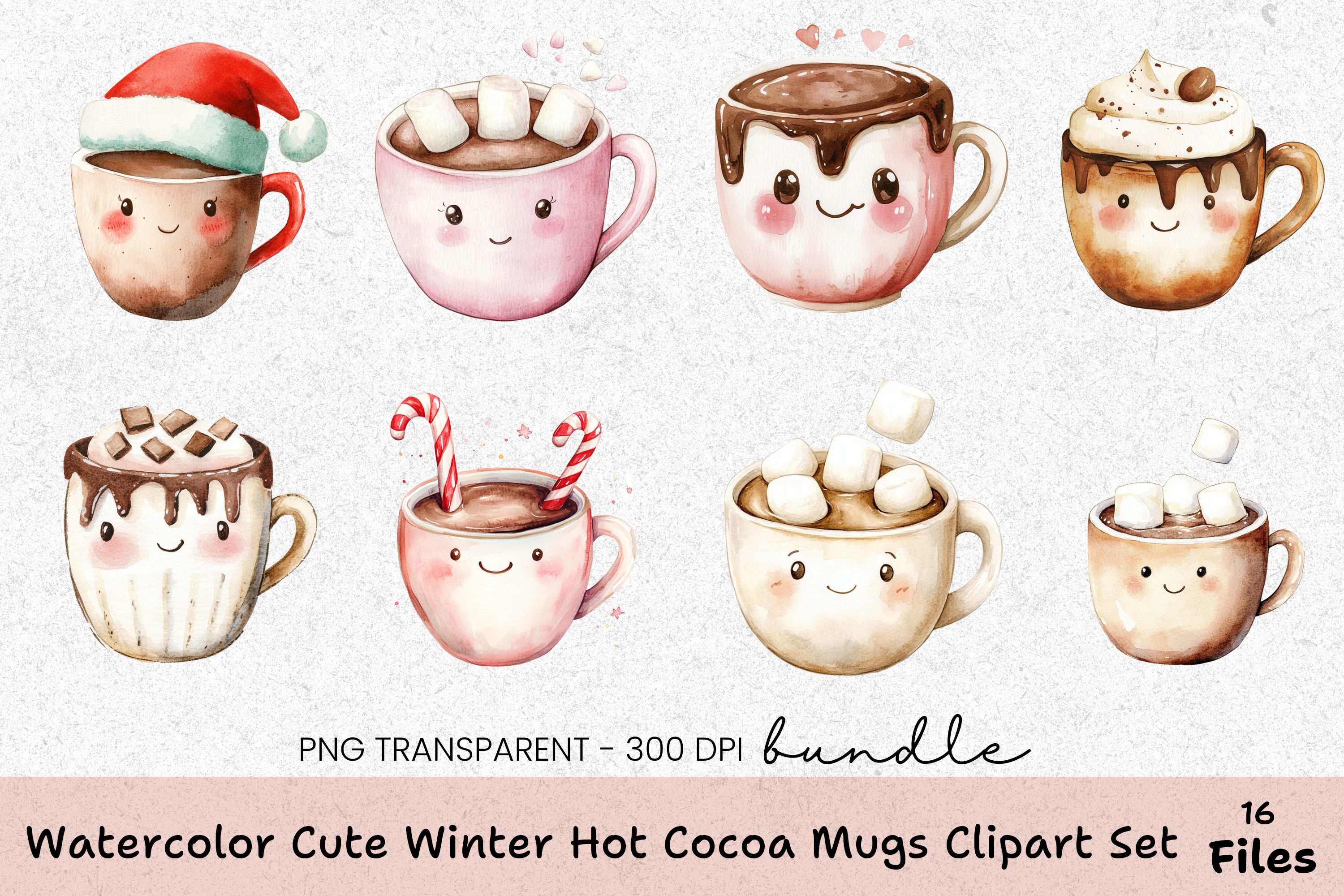 Cute Winter Hot Cocoa Mugs Set Wrap Bundle