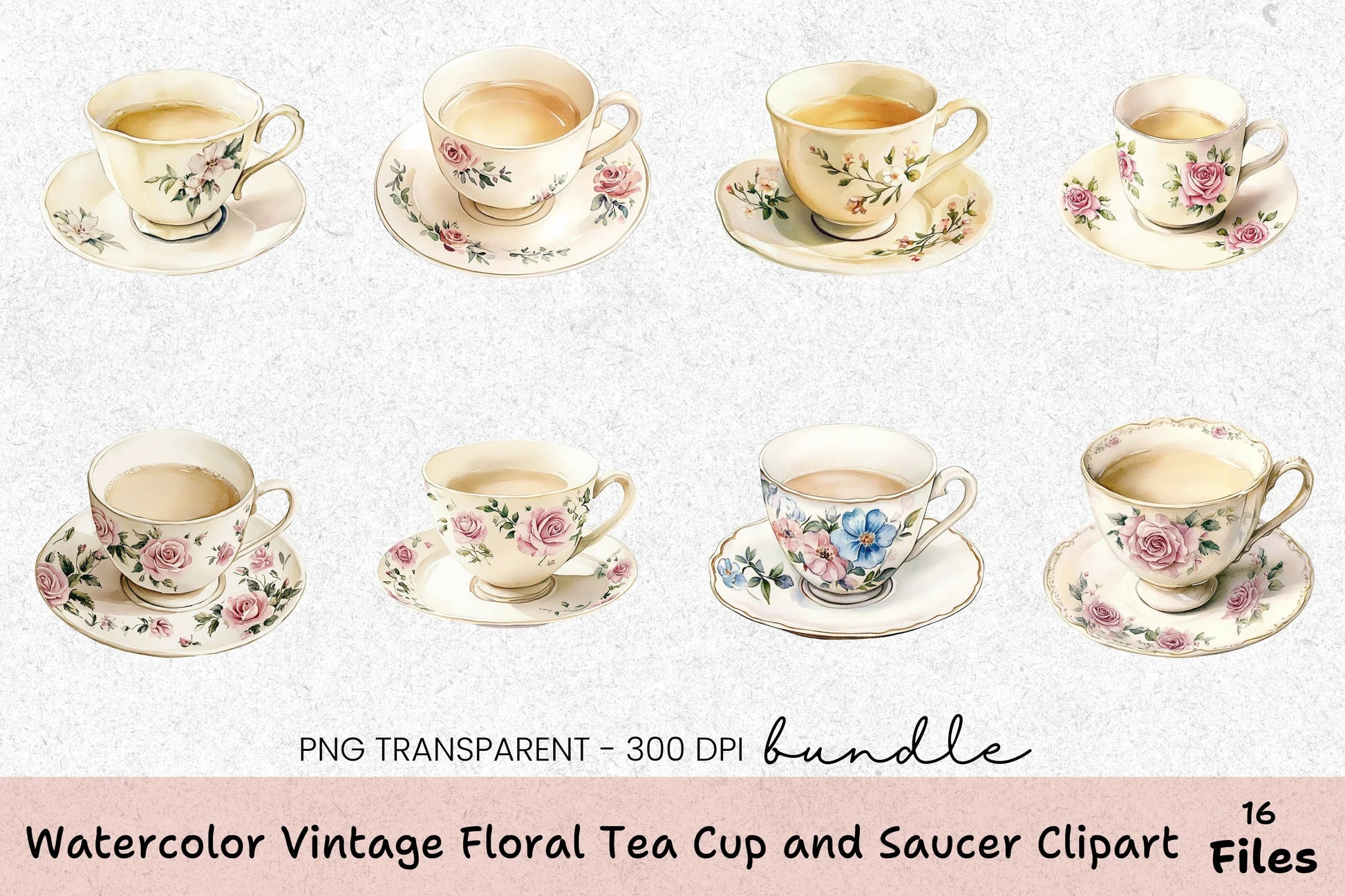Vintage Floral Tea Cup and Saucer Clipart Bundle - CraftNest - Digital Crafting and Art